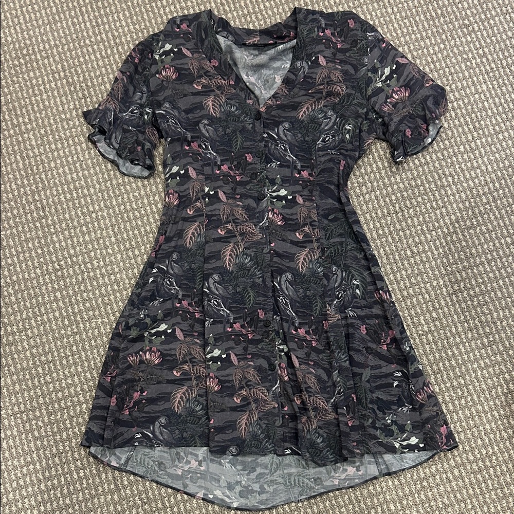 All Saints Grey Floral High-Low V-Neck Dress